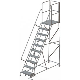10 Step Steel Rolling Ladder W/Rear Exit Walk Off Gate 24