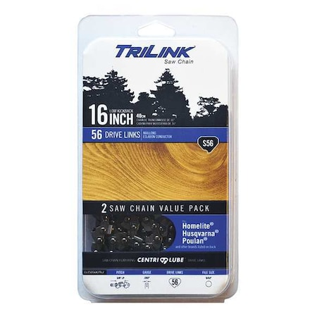Replacement Saw Chain, 16inL, 56 Links, PK2 MPN:CL15056X2TL2