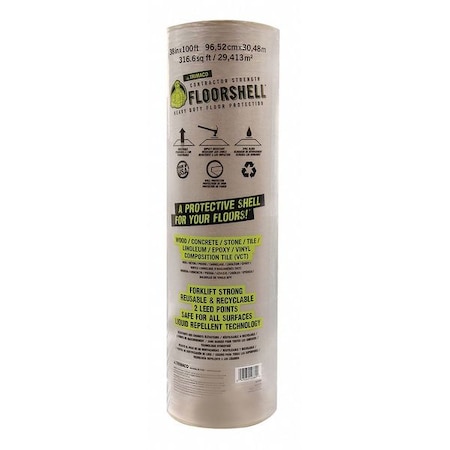 Contractor Strength Floorshell, Heavy Duty Floor Protection, 45 mil Thick, 100 ft L, 38 in W, Brown MPN:12380