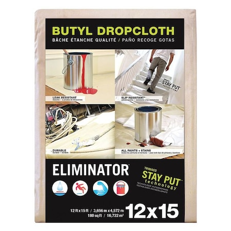 Eliminator Leakproof, Slip Resistant Drop Cloth, White, 12 ft L x 15 ft W MPN:80322