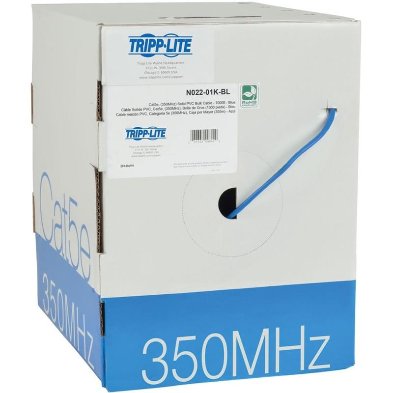 Eaton Tripp Lite Series Cat5e 350 MHz Solid Core (UTP) PVC Bulk Ethernet Cable - Blue, 1000 ft. (304.8 m), TAA - N02201KBL MPN:N022-01K-BL