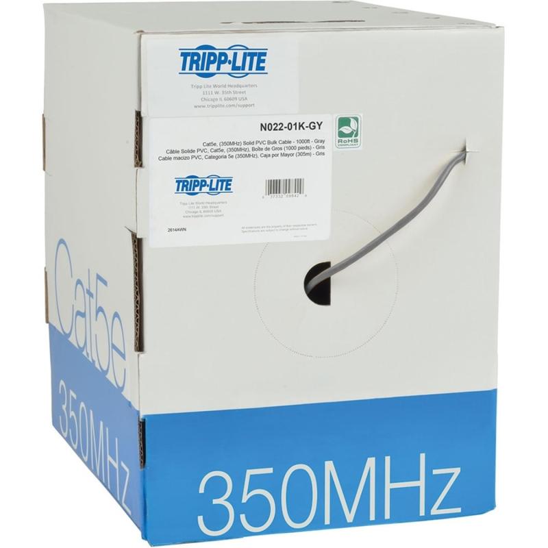 Eaton Tripp Lite Series Cat5e 350 MHz Solid Core (UTP) PVC Bulk Ethernet Cable - Gray, 1000 ft. (304.8 m), TAA - N02201KGY MPN:N022-01K-GY