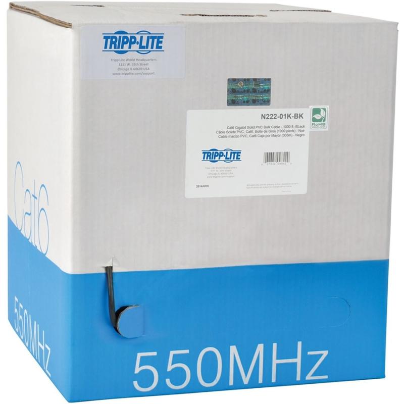 Eaton Tripp Lite Series Cat6 Gigabit Solid Core UTP PVC Bulk Ethernet Cable, Black, 1000 ft. (304.8 m), TAA - N22201KBK MPN:N222-01K-BK