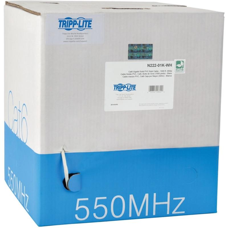 Eaton Tripp Lite Series Cat6 Gigabit Solid Core UTP PVC Bulk Ethernet Cable, White, 1000 ft. (304.8 m), TAA - White - N222-01K-WH MPN:N222-01K-WH