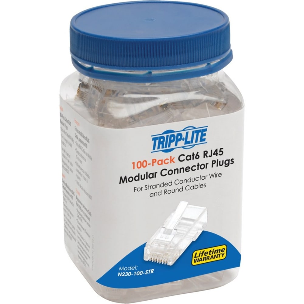 Tripp Lite Cat6 RJ45 Modular Plug for Round Stranded UTP Conductor 4-Pair, 100 Pack - Network connector - N230100STR MPN:N230-100-STR