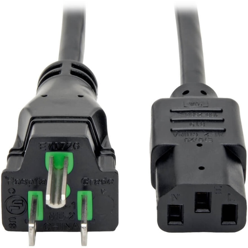 Tripp Lite Hospital Medical Power Cord 10A 18AWG 5-15P IEC-320-C13 15ft 15ft, P006015HG10 MPN:P006-015-HG10