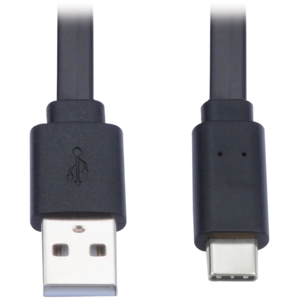 Tripp Lite USB-A to USB-C Flat Cable (M/M), Black, 6 ft. (1.8 m) - First End: 1x Type A Male USB - Second End: 1x Type C Male USB - U038006FL MPN:U038-006-FL