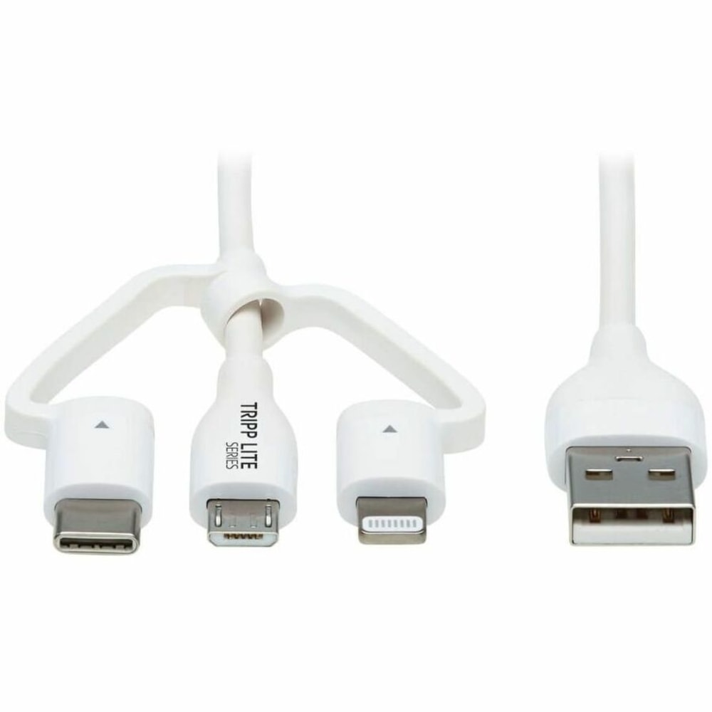 Tripp Lite by Eaton Safe-IT Universal USB-A To Lightning, USB Micro-B And USB-C Charge & Sync Antibacterial Cable, 4ft, White MPN:M101AB-004-LMCW