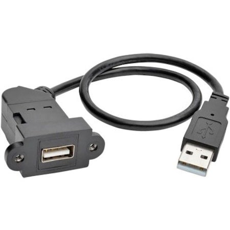 USB Keystone Panel Mount Extension Coupler Cable M/F Angled 1ft MPN:U024-001-KPA-BK