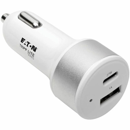 Dual-Port USB Car Charger with PD Charging - USB Type C (27W) & USB Type A (5V 1A/5W), UL 2089 MPN:U280-C02-C1A1