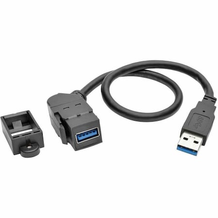 USB 3.0 Keystone Panel Mount Coupler Extension Cable Angled 1FT MPN:U324-001-KPA-BK