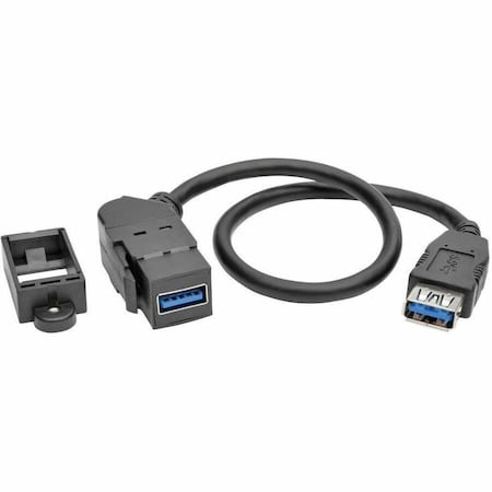 USB 3.0 Keystone Panel Mount Coupler Cable F/F Angled 1ft MPN:U325-001-KPA-BK