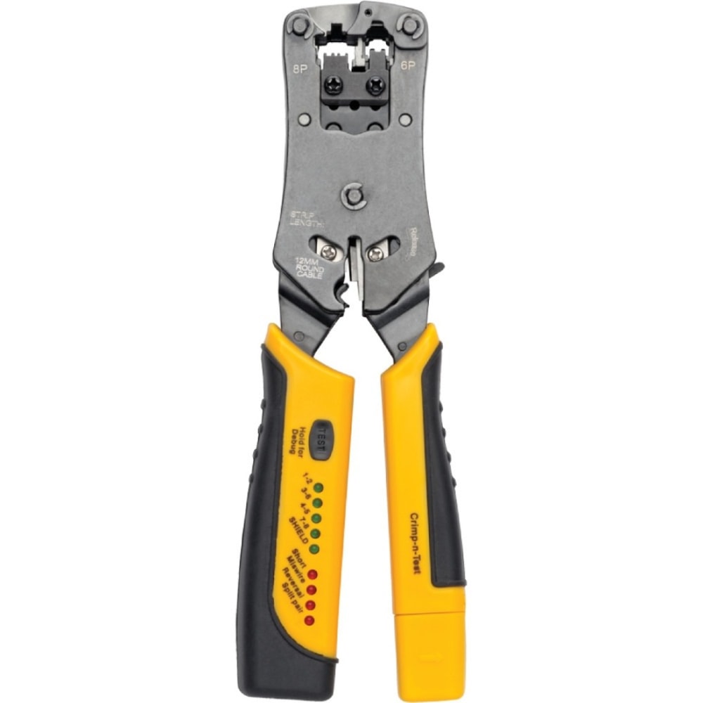 Tripp Lite RJ11/RJ12/RJ45 Wire Crimper with Built-in Cable Tester - Black, Yellow - Ergonomic Design, Non-slip Handle, LED Light, Secure Grip MPN:T100-001-TST