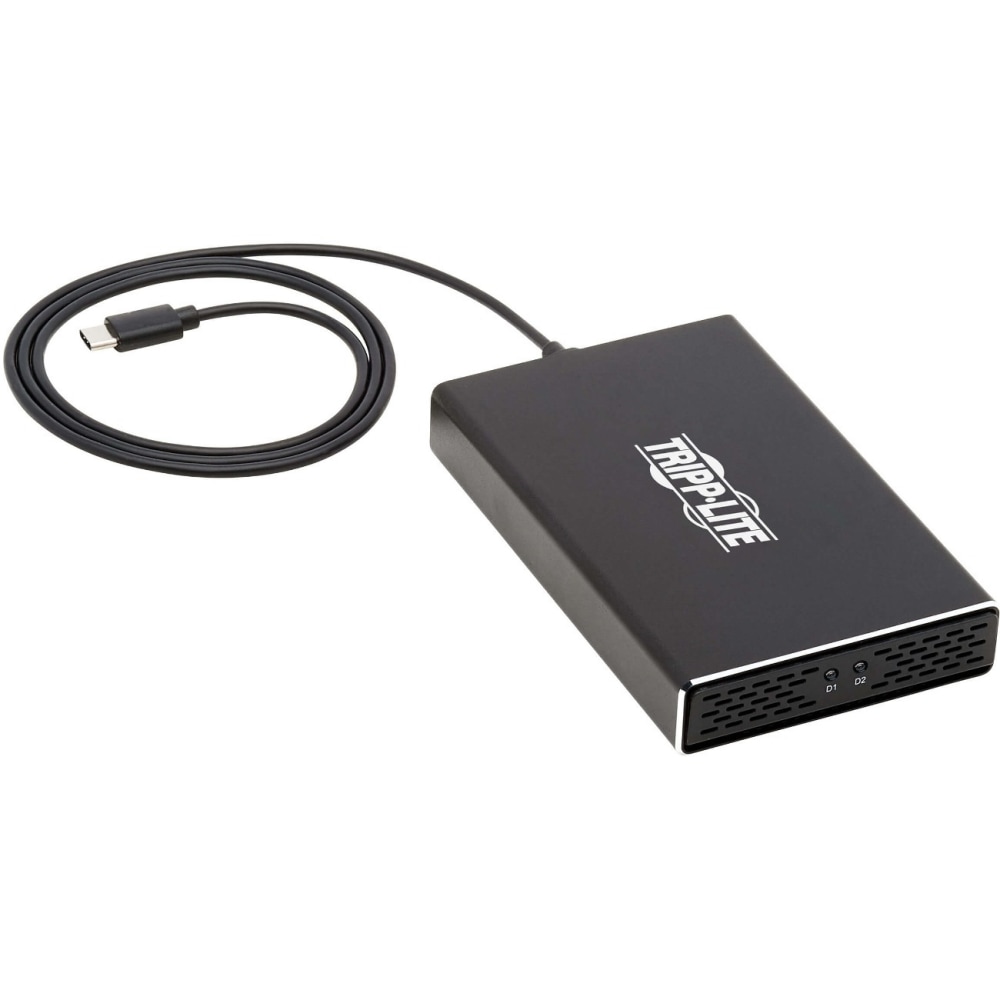 Tripp Lite USB-C to Dual M.2 SATA SSD/HDD Enclosure Adapter - USB 3.1 Gen 2 (10 Gbps), Thunderbolt 3, UASP, RAID - Storage enclosure - 2.5in, M.2 - M.2 Card / SATA 6Gb/s - USB 3.1 (Gen 2) - black MPN:U457-2M2-SATAG2