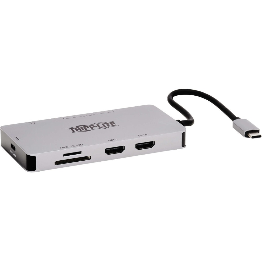 Tripp Lite by Eaton USB-C Dock Dual Display - 4K 60 Hz HDMI USB 3.x (5Gbps) Hub Ports GbE Memory Card 100W PD Charging Gray - Docking Station MPN:U442-DOCK8G-GG