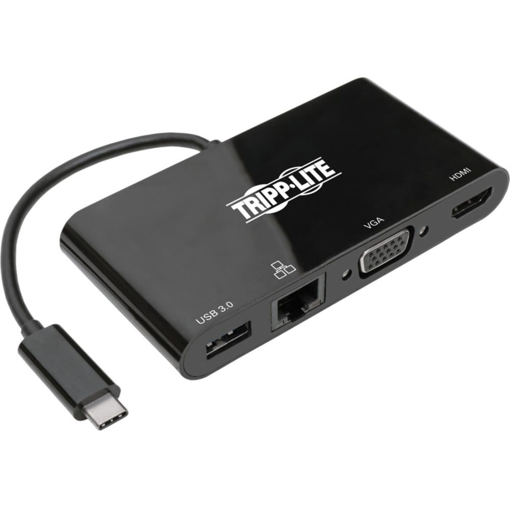 Tripp Lite USB C Docking Station Adapter Converter 4K w/ HDMI, VGA, Gigabit Ethernet, USB-A Hub, Black, Thunderbolt 3 Compatible - - U44406NHV4GUB MPN:U444-06N-HV4GUB