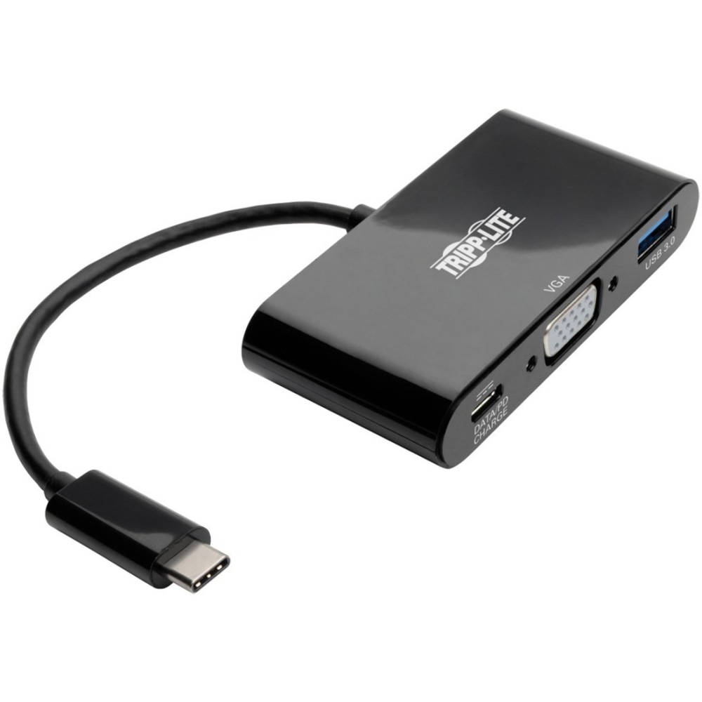 Tripp Lite USB C to VGA Multiport Adapter Converter w/ USB Hub PD Charging 1080p Black, Thunderbolt 3 Compatible, USB Type C, USB-C, USB Type-C - MPN:U444-06N-VUB-C