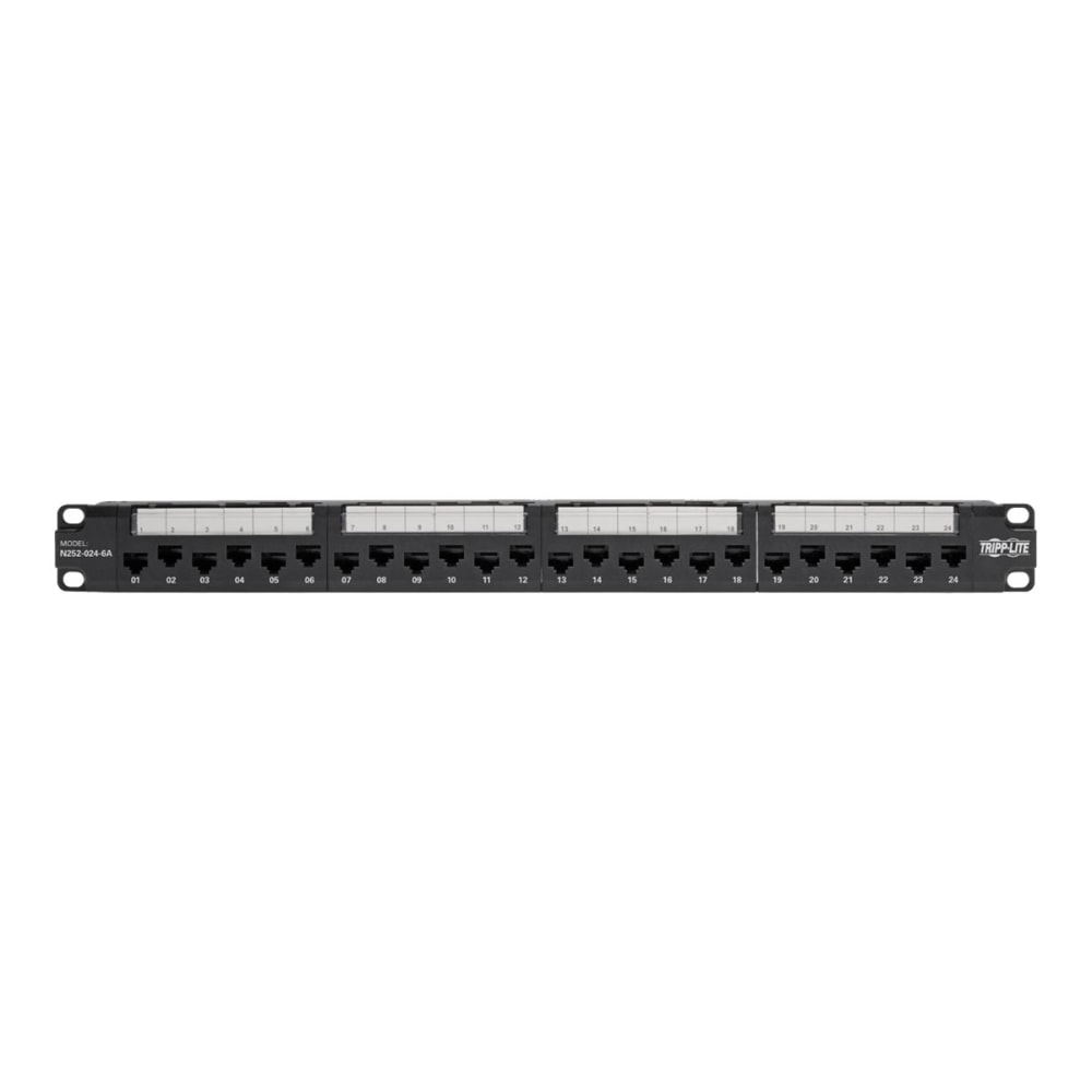 Eaton Tripp Lite Series 24-Port 1U Rack-Mount Cat6a/Cat6/Cat5e 110 Patch Panel with Cable Management Bar, 110 Punchdown, RJ45, TAA - N2520246A MPN:N252-024-6A