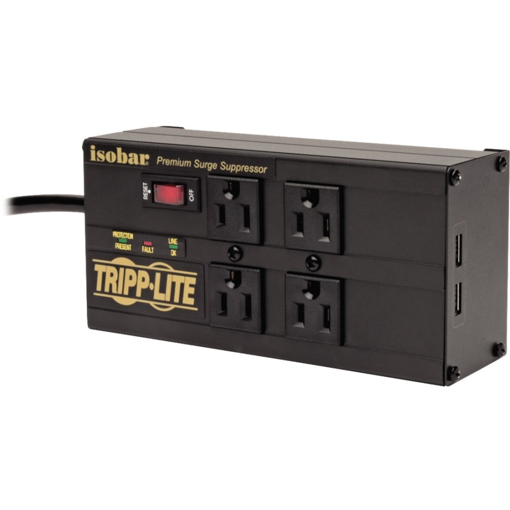 Eaton Tripp Lite Series Isobar 4-Outlet Surge Protector - 8 ft. Cord, Right-Angle Plug, 3330 Joules, 2 USB Ports, Metal Housing - IBAR4ULTRAUSBB MPN:IBAR4ULTRAUSBB