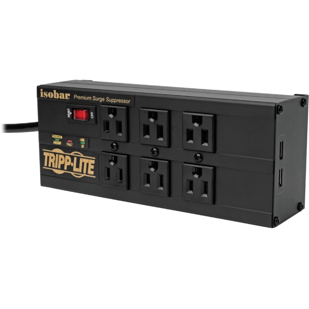 Eaton Tripp Lite Series Isobar 6-Outlet Surge Protector - 10 ft. Cord, Right-Angle Plug, 3840 Joules, 2 USB Ports, Metal Housing - IBAR6ULTRAUSBB MPN:IBAR6ULTRAUSBB
