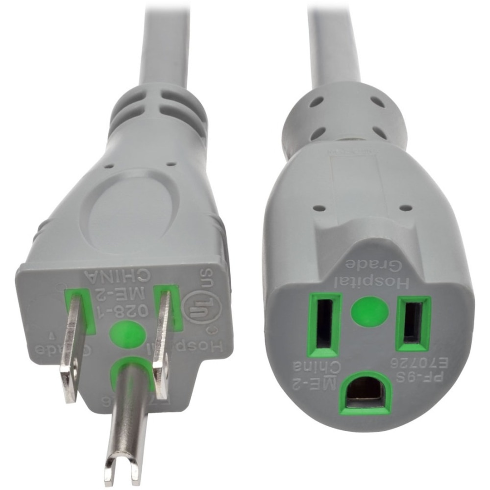 Eaton Tripp Lite Series Hospital-Grade Extension Cord, NEMA 5-15P to NEMA 5-15R - Green Dot, 15A, 125V, 14 AWG, 6 ft. (1.83 m), Gray - P024006GYHG MPN:P024-006-GY-HG