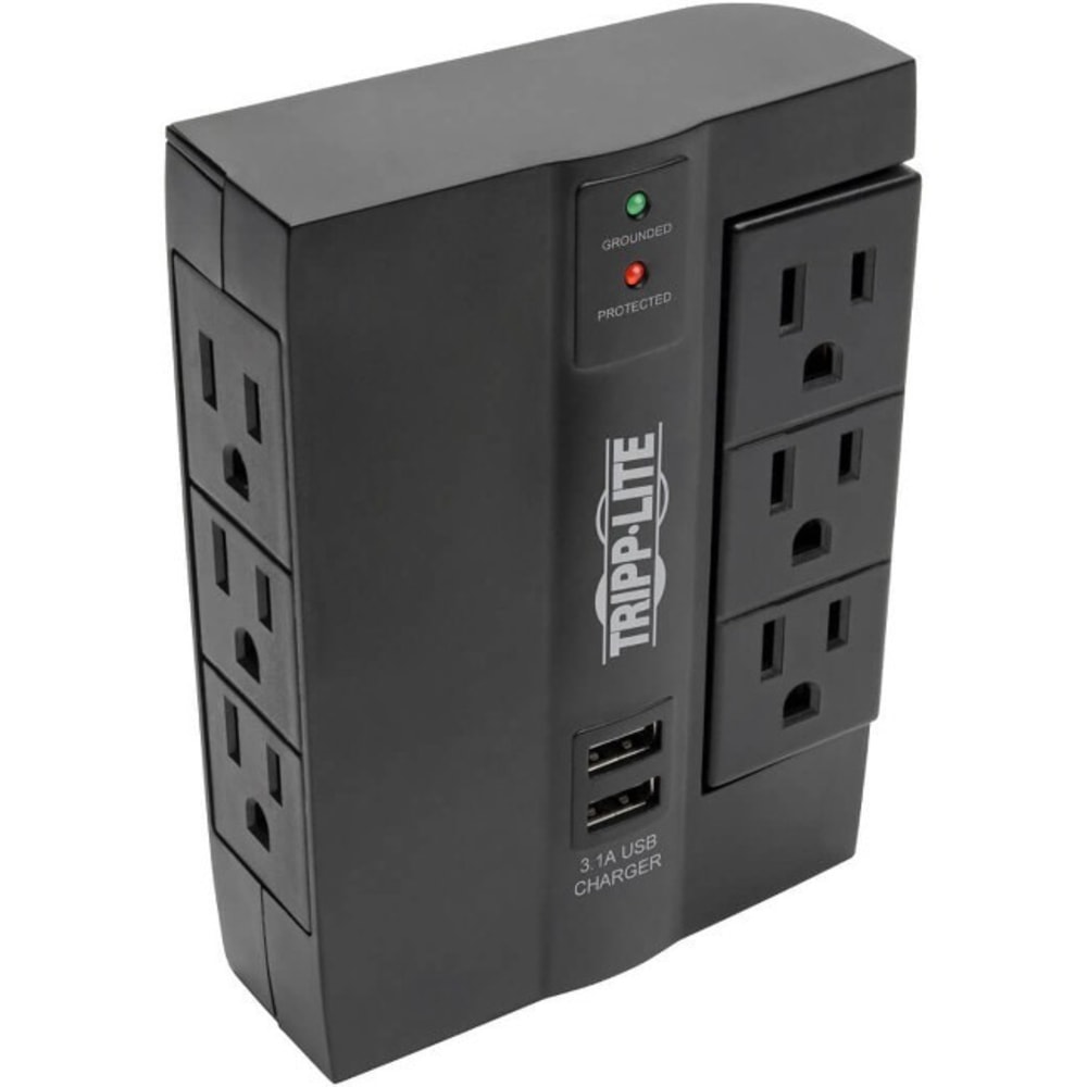 Eaton Tripp Lite Series Surge Protector Power Strip 6-Outlet with 3 Rotatable Outlets - Direct Plug-In, 1200 Joules, 2 USB Ports - SWIVEL6USB MPN:SWIVEL6USB