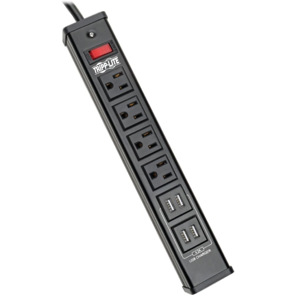 Eaton Tripp Lite Series 4-Outlet Surge Protector Power Strip with 4 USB Ports (4.2A Shared) - 6 ft. Cord, 450 Joules, Metal Housing - TLM446USBB MPN:TLM446USBB