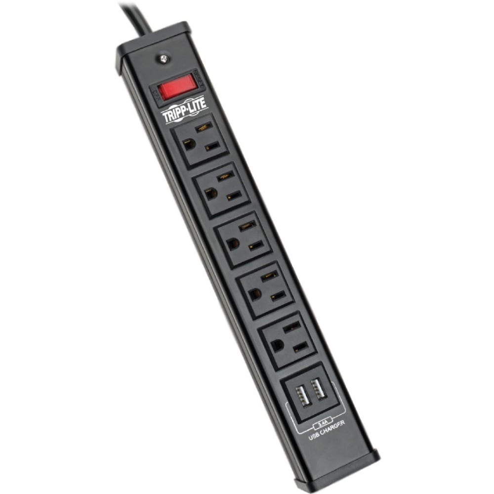 Eaton Tripp Lite Series 5-Outlet Surge Protector Power Strip with 2 USB Ports (3.4A Shared) - 6 ft. Cord, 450 Joules, Metal Housing - TLM526USBB MPN:TLM526USBB
