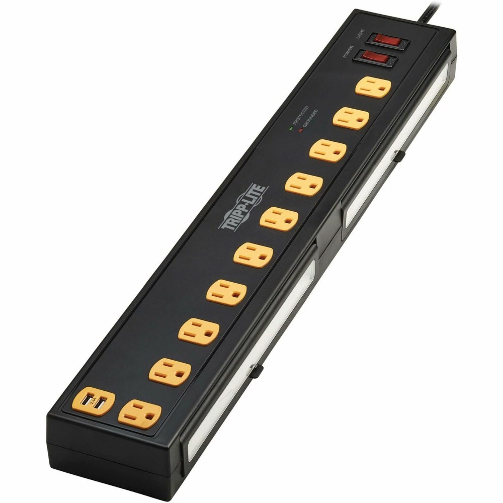 Tripp Lite by Eaton Protect It! TLP1006USB 10-Outlet Surge Protector With 2 Swivel Light Bars And 4 USB Ports, 6ft, Black MPN:TLP1006USB