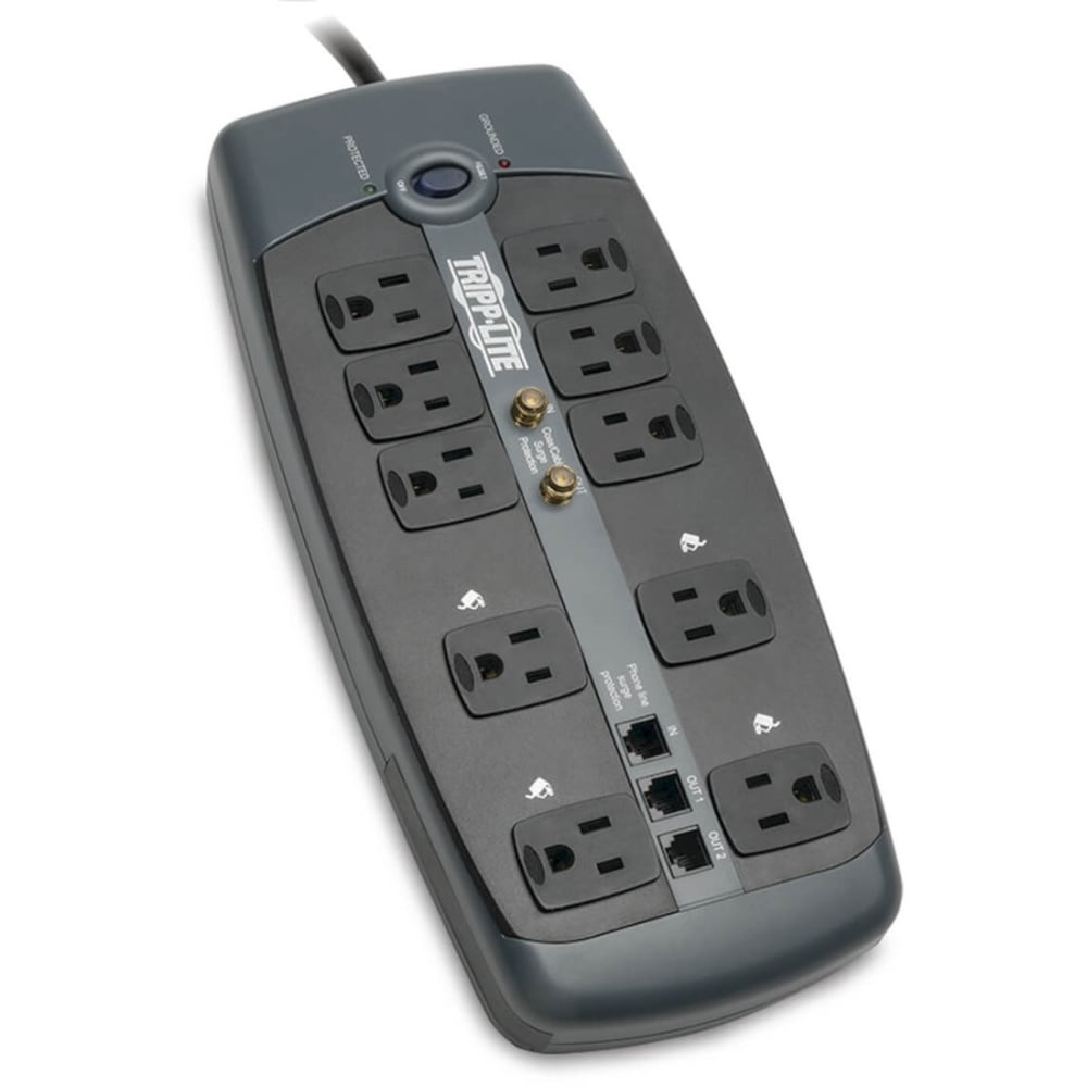 Eaton Tripp Lite Series Protect It! 10-Outlet Surge Protector, 8-ft. Cord, 3345 Joules, Tel/Modem/Coaxial Protection - TLP1008TELTV MPN:TLP1008TELTV