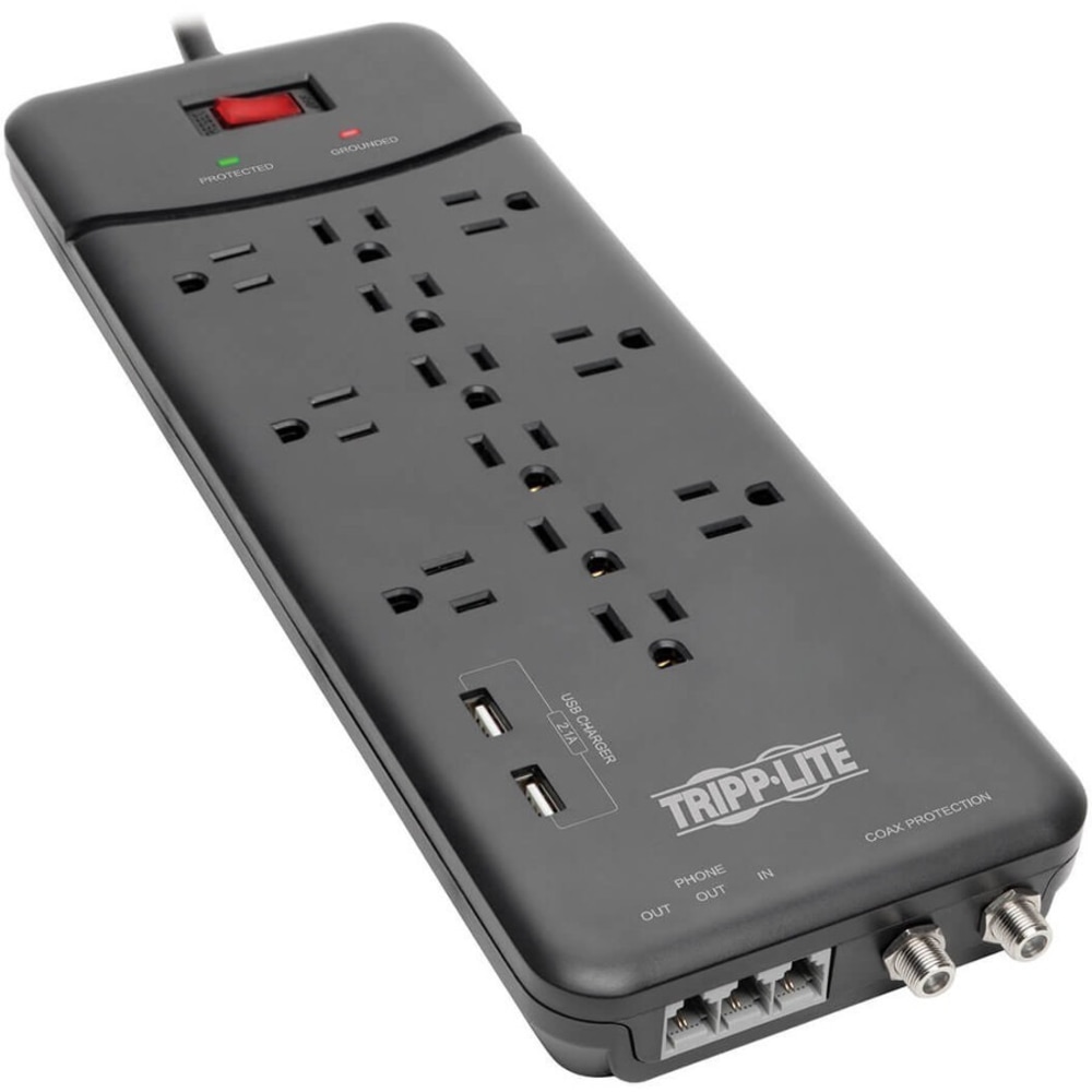Tripp Lite Protect It! TLP128TTUSBB 12-Outlet Surge Protector with 2 USB Ports, 8' Cord Length, Black MPN:TLP128TTUSBB