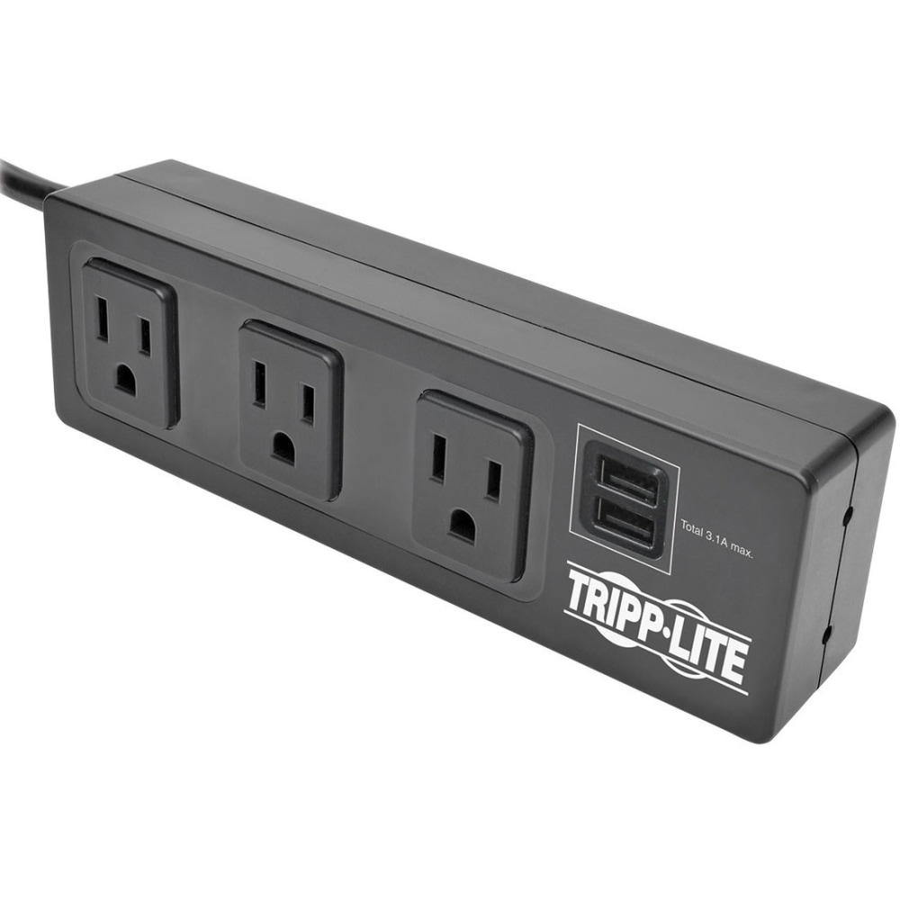 Eaton Tripp Lite Series Protect It! 3-Outlet Surge Protector with Mounting Brackets, 10 ft. Cord, 510 Joules, 2 USB Charging Ports, Black Housing MPN:TLP310USBS