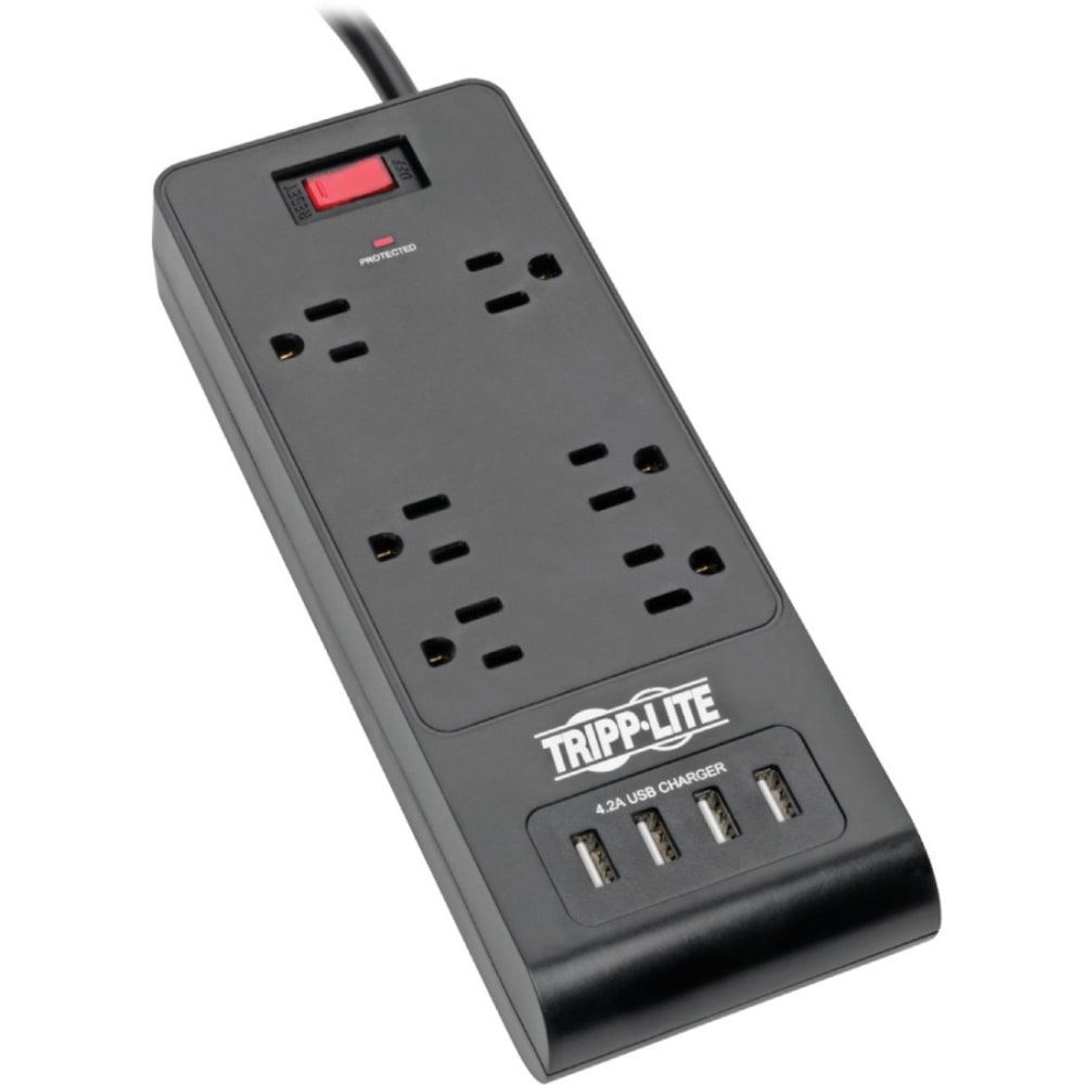 Eaton Tripp Lite Series 6-Outlet Surge Protector with 4 USB Ports (4.2A Shared) - 6 ft. Cord, 900 Joules, Black - TLP664USBB MPN:TLP664USBB