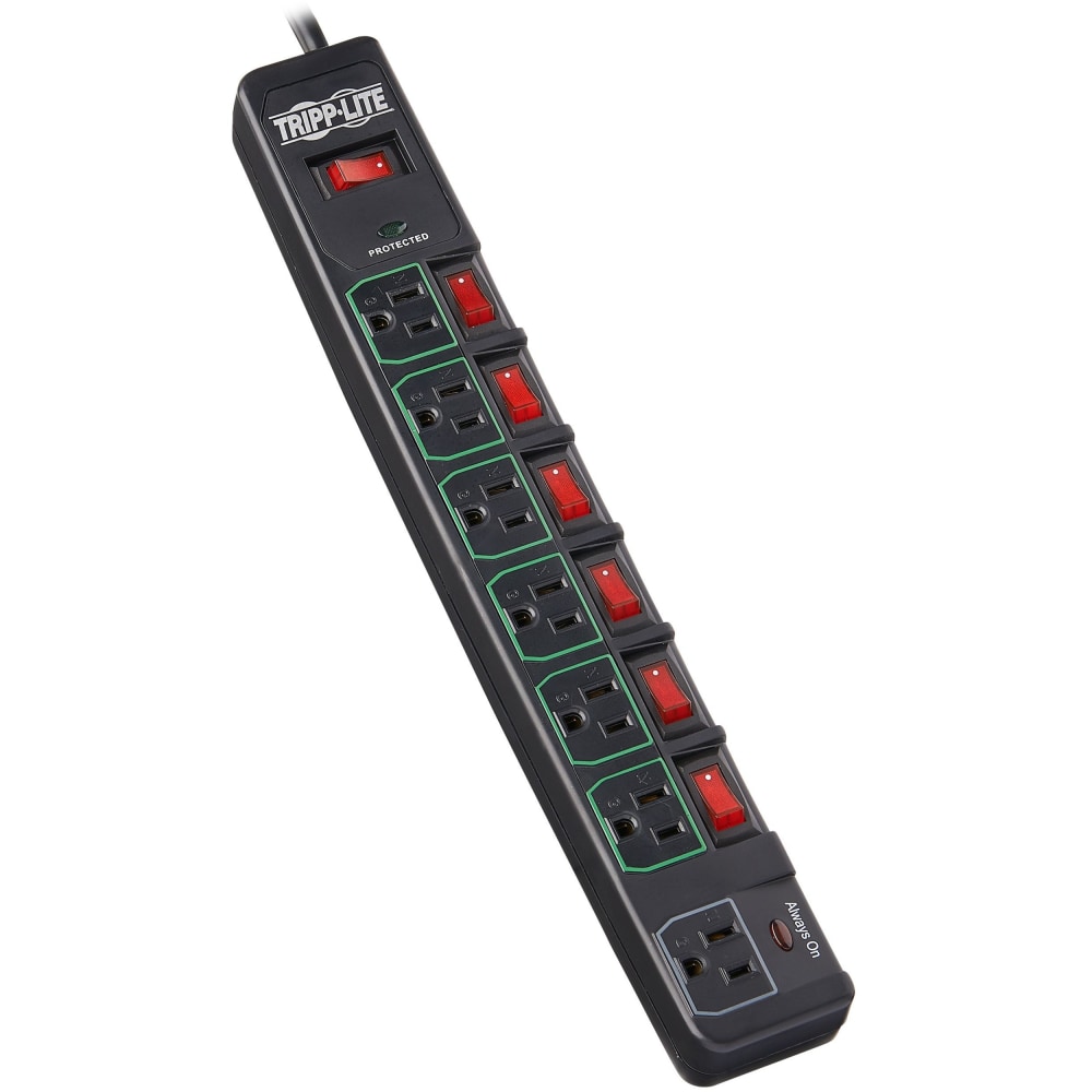 Eaton Tripp Lite Series ECO-Surge 7-Outlet Surge Protector, 6 ft. Cord, 1080 Joules, 6 Individually Controlled Outlets, Black Housing - TLP76MSGB MPN:TLP76MSGB