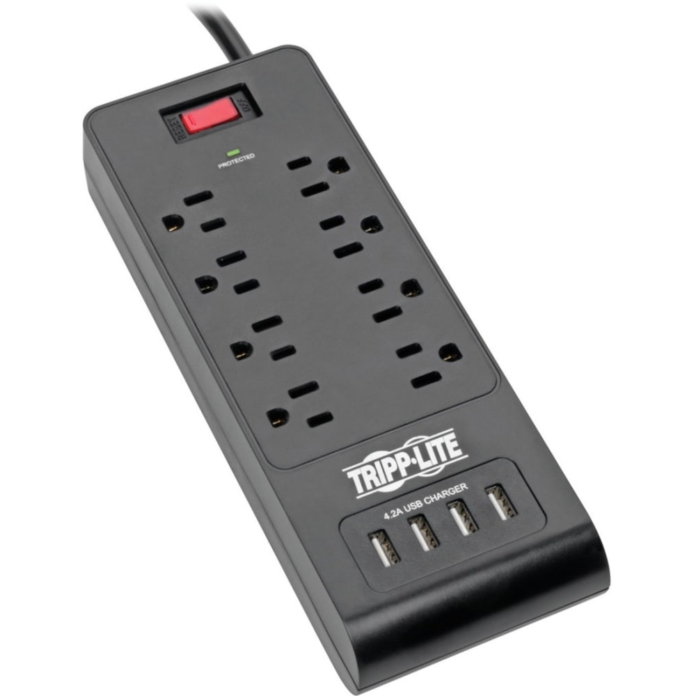 Eaton Tripp Lite Series Surge Protector Power Strip 8-Outlets 4 USB Ports 6ft Cord Black - Surge protector - TLP864USBB MPN:TLP864USBB