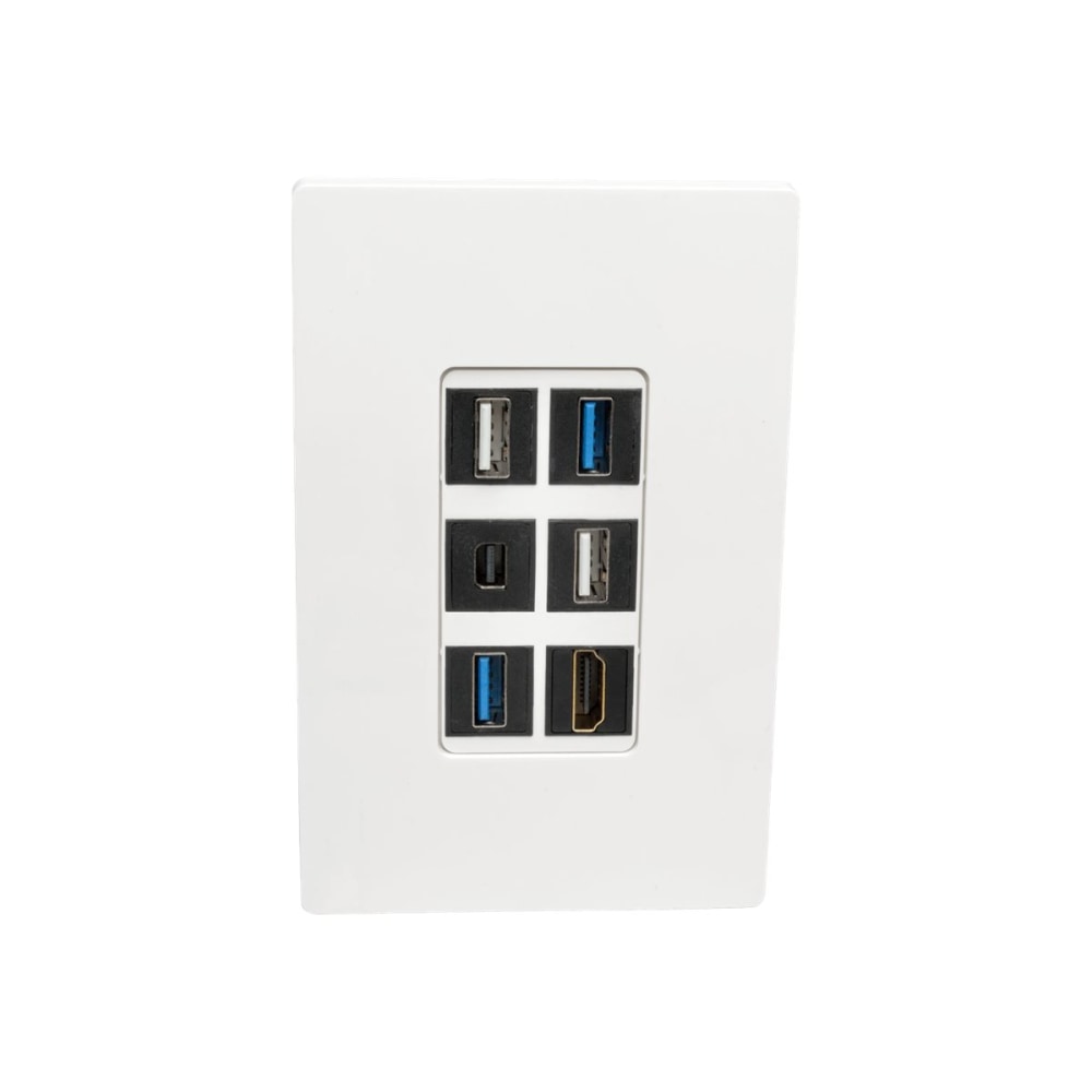 Eaton Tripp Lite Series Single-Gang 6-Port Wall Plate Keystone Cat5/Cat6 USB HDMI Dport RCA - Faceplate - white - 1-gang - 6 ports - TAA Compliant MPN:N080-106
