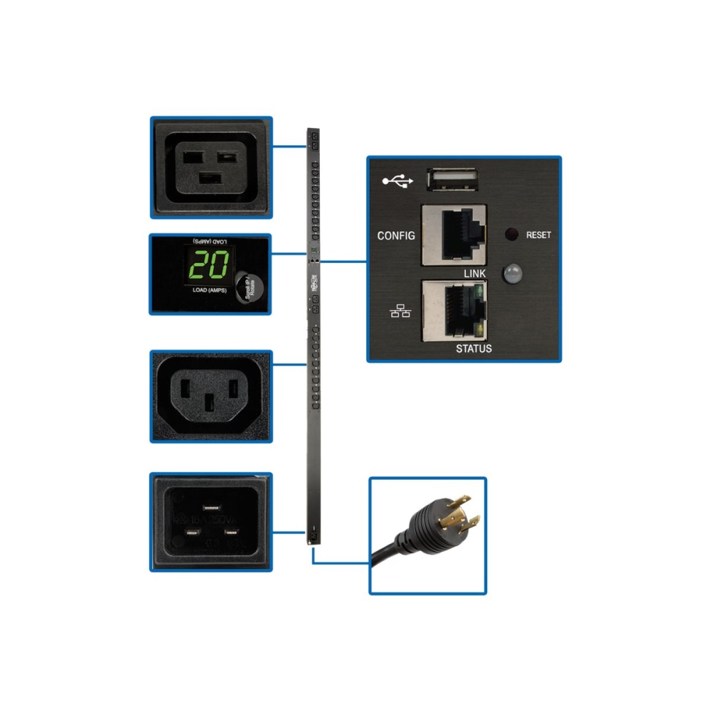 Tripp Lite 3.3-3.7kW Single-Phase Monitored PDU, LX Platform Interface, 208/230V Outlets (20 C13/4 C19), C20/L - PDUMNV20HVLX MPN:PDUMNV20HVLX