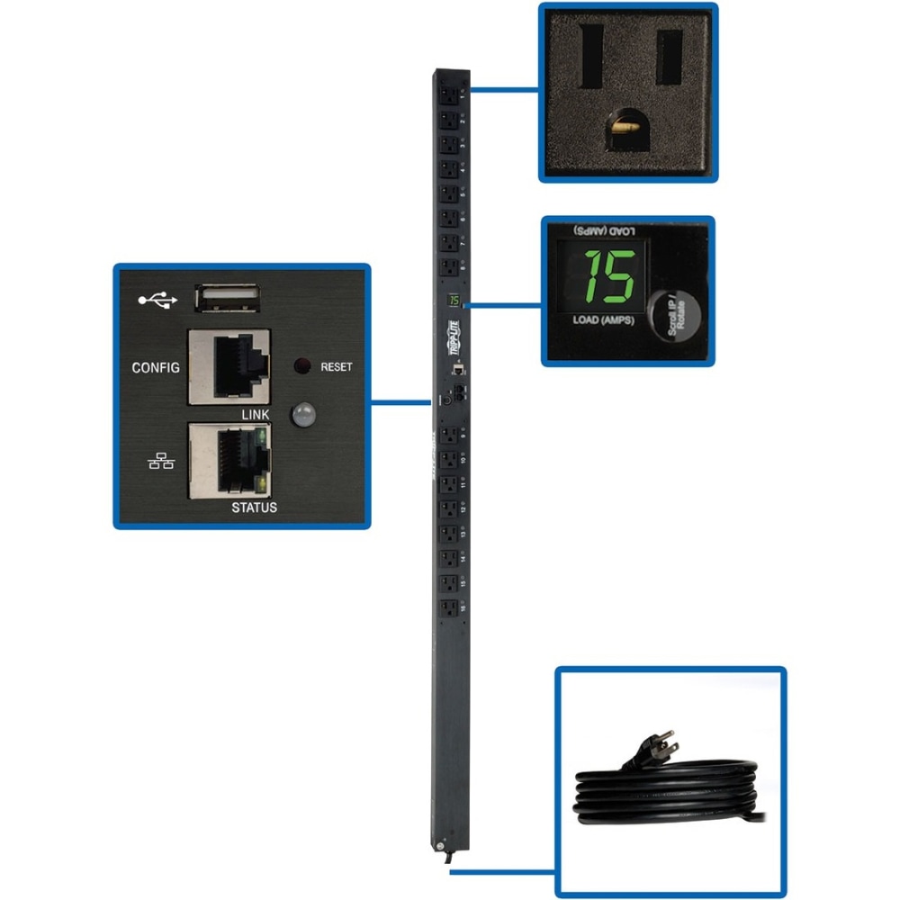 Tripp Lite 1.4kW Single-Phase Switched PDU with LX Platform Interface, 120V Outlets (16 5-15R), 10 ft. Cord w/ - PDUMV15NETLX MPN:PDUMV15NETLX