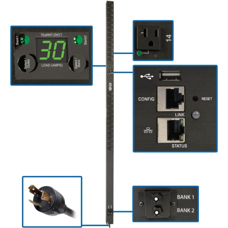 Tripp Lite 2.9kW Single-Phase Switched PDU, LX Platform, Outlet Monitoring, 120V Outlets (24 NEMA 5-15/20R), L - PDUMVR30NETLX MPN:PDUMVR30NETLX