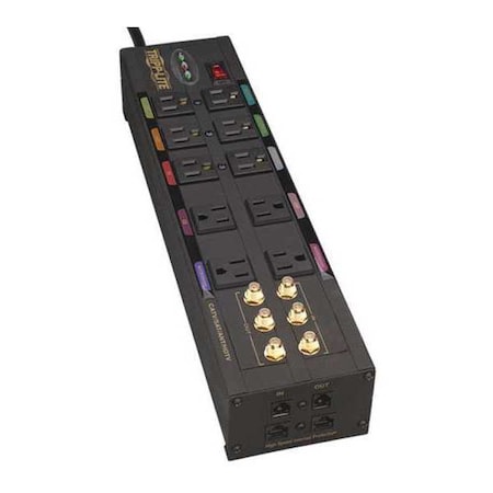 Power Strip, Surge, 10 5-15R, 5-15P, 8 ft., Black MPN:HT10DBS