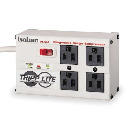 Outlet Strip, Surge, 4 5-15R, 5-15P, 6 ft., Light Gray MPN:ISOBAR 4 ULTRA