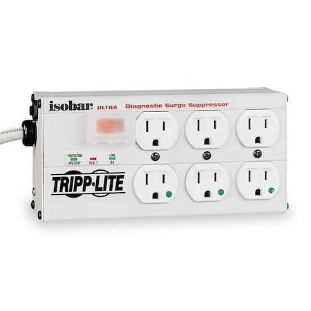 Outlet Strip, Surge, Hospital Grade, 6 5-15R, 5-15P, 15 ft., Light Gray MPN:ISOBAR 6 ULTRA HG