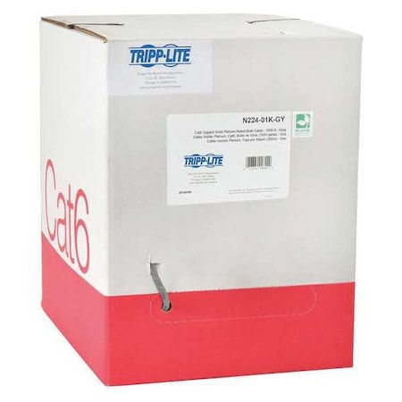 Cat6 Cable, Bulk, Solid, Plenum, Gray, 1000ft MPN:N224-01K-GY