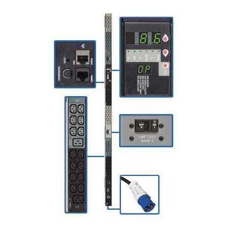 PDU, Monitored, (42) C13, (6) C19, IEC-60309 30A BLUE (3P+E), 10 ft. MPN:PDU3VN10G30