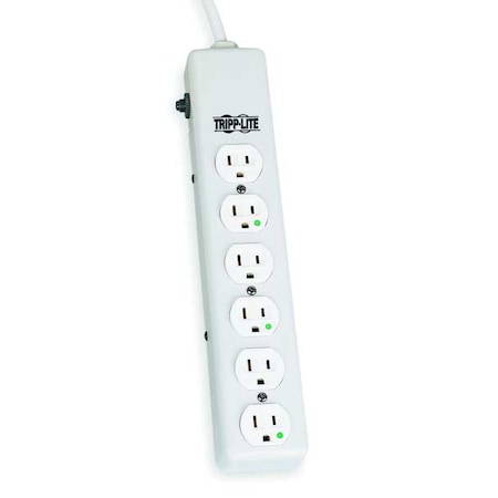Outlet Strip, Hospital Grade, 6 5-15R-HG, 5-15P-HG, 6 ft., White MPN:PS-606-HG