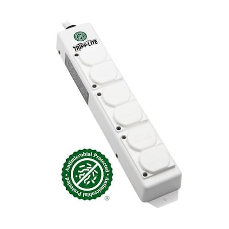 Outlet Strip, Hospital Grade, Dual Ground, 6 5-15R-HG, 5-15P-HG, 6 ft., White MPN:PS-606-HGDG