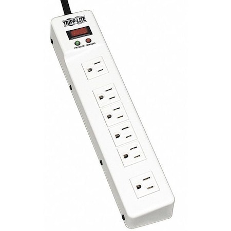 Outlet Strip, Surge, 6 5-15R, 5-15P, 6 ft., Light Gray MPN:TLM626