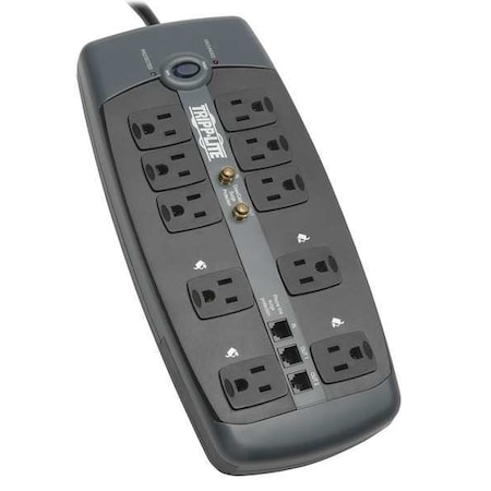 Power Strip, Surge, Tel/Modem/Coaxial Protection, 10 5-15R, 5-15P, 8 ft., Black MPN:TLP1008TELTV