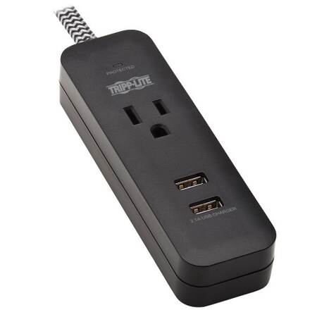 Surge Protector, 1 NEMA 5-15R, NEMA 5-15P, 4 ft, Black MPN:TLP104USB