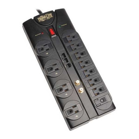 Power Strip, Surge, Tel/Modem/Coaxial/Ethernet Protection, 12 5-15R, 5-15P, 8 ft., Black MPN:TLP1208SAT